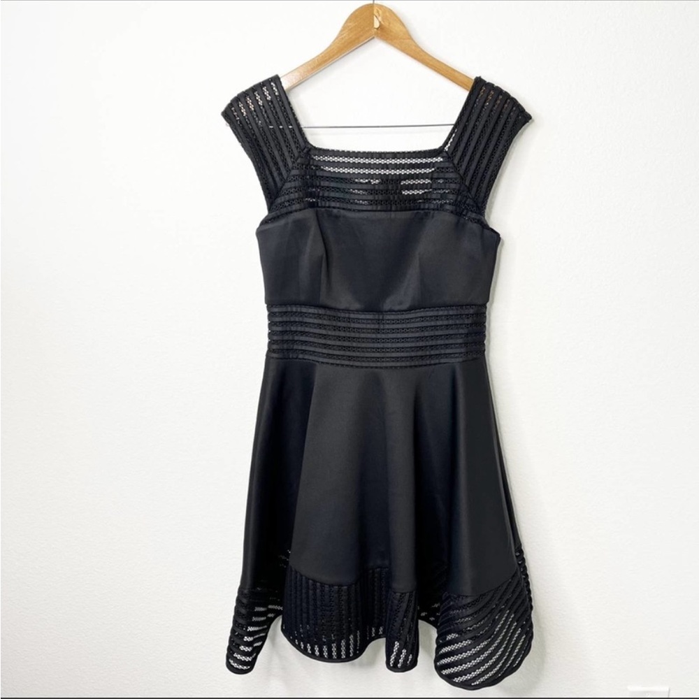 Milly Black Mesh Panel Fit & Flare Circle Hem Cocktail Dress Sleeveless Size 8
